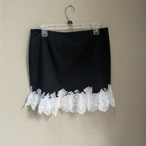 NWT STAUD Black Mini Skirt with White Lace